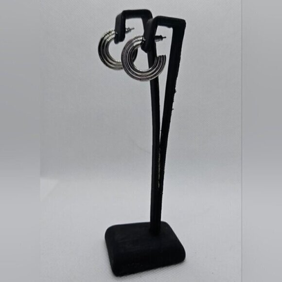 Silver Tone Cluster Hoop Earrings - Picture 6 of 6